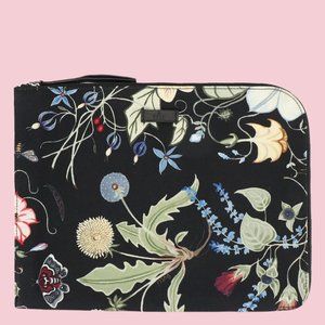 Gucci RARE Kris Knight Black Flora Print Canvas Zip Clutch